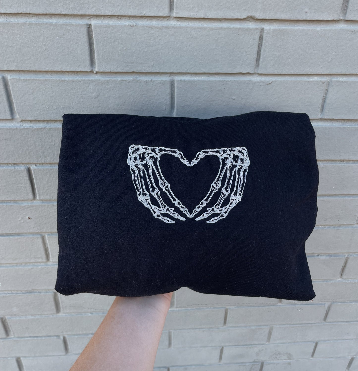 Skeleton Hand Heart Embroidered Sweatshirt