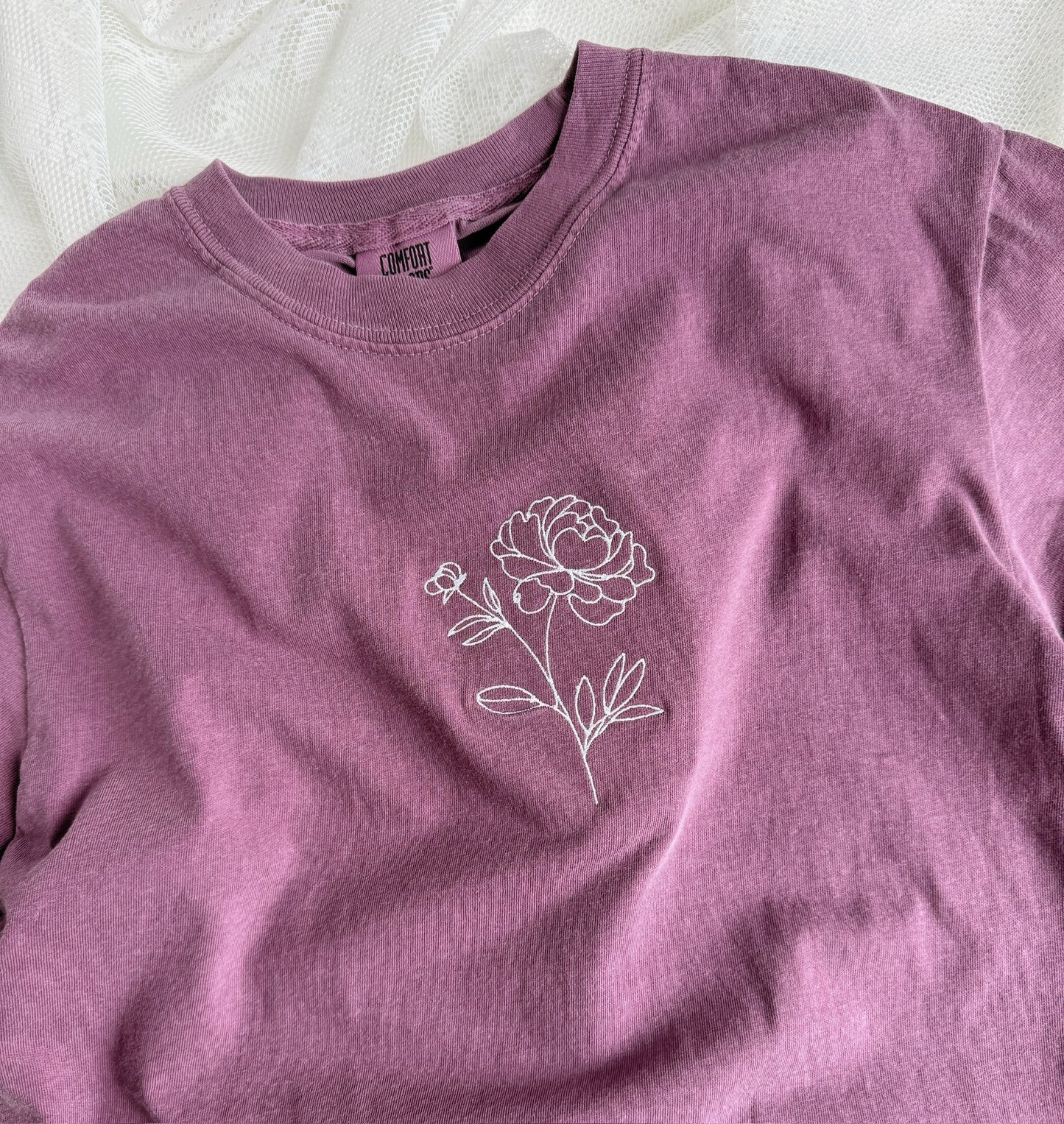 Peony Bloom Embroidered T-shirt