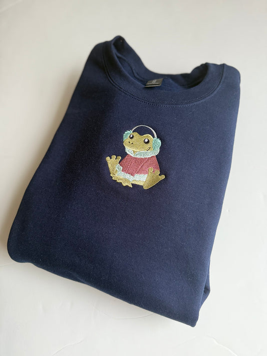 Winter Frog Embroidered Sweatshirt