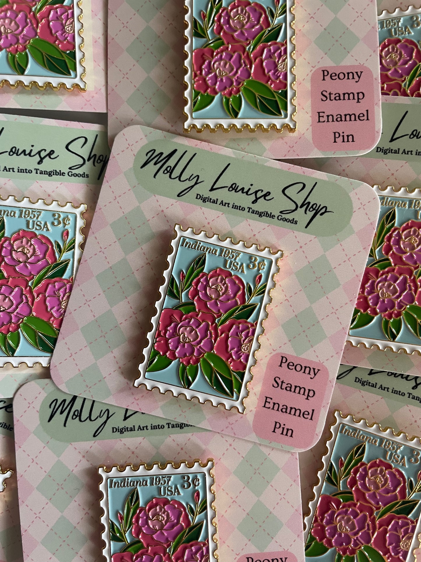 Peony Vintage Stamp Enamel Pin