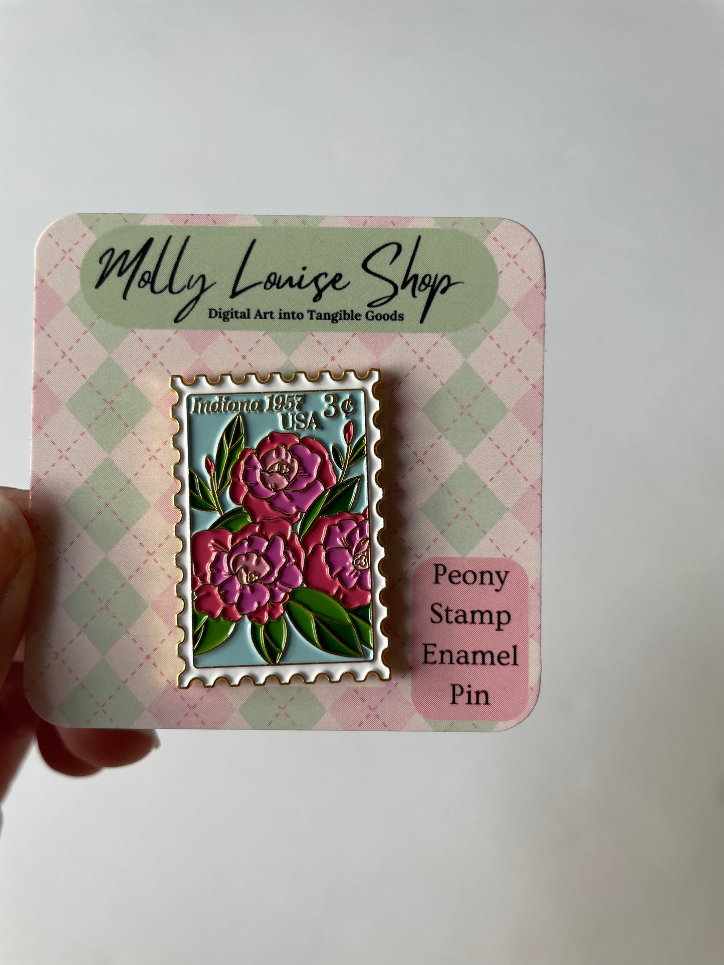 Peony Vintage Stamp Enamel Pin