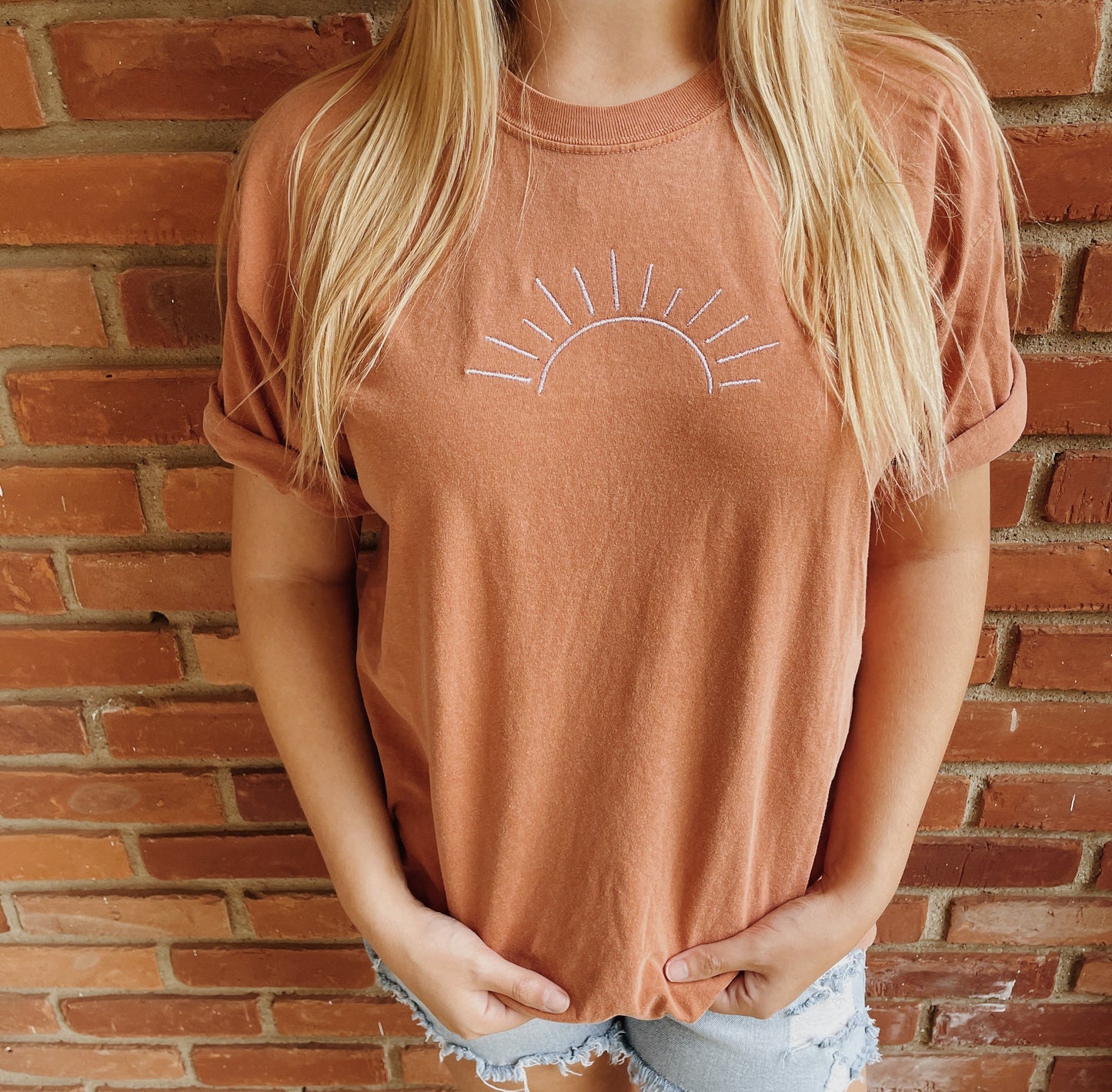 Embroidered Sun T-Shirt l Comfort Colors Minimalist Summer Sun T-Shirt
