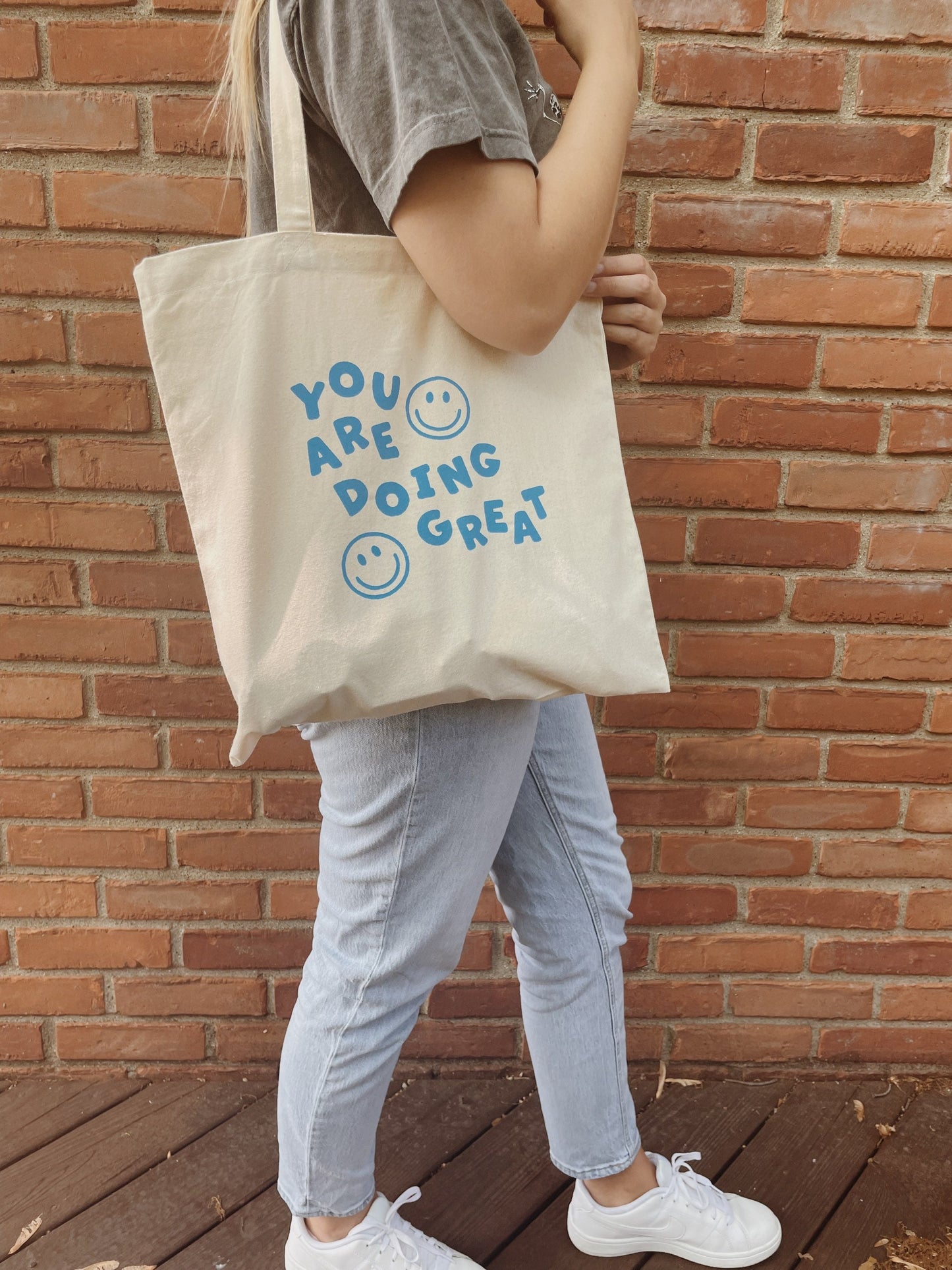 You Are Doing Great Smiley Tote Bag l Smiley Face Market Tote Bag l Minimalist Canvas Bag
