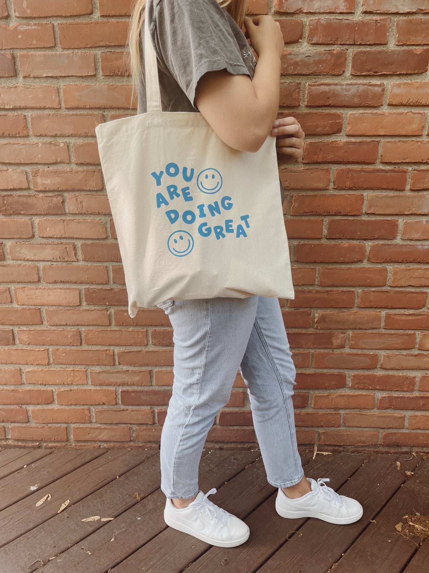 You Are Doing Great Smiley Tote Bag l Smiley Face Market Tote Bag l Minimalist Canvas Bag