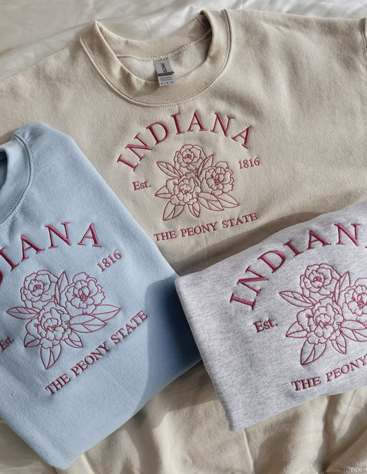 Indiana Peony State Embroidered Sweatshirt
