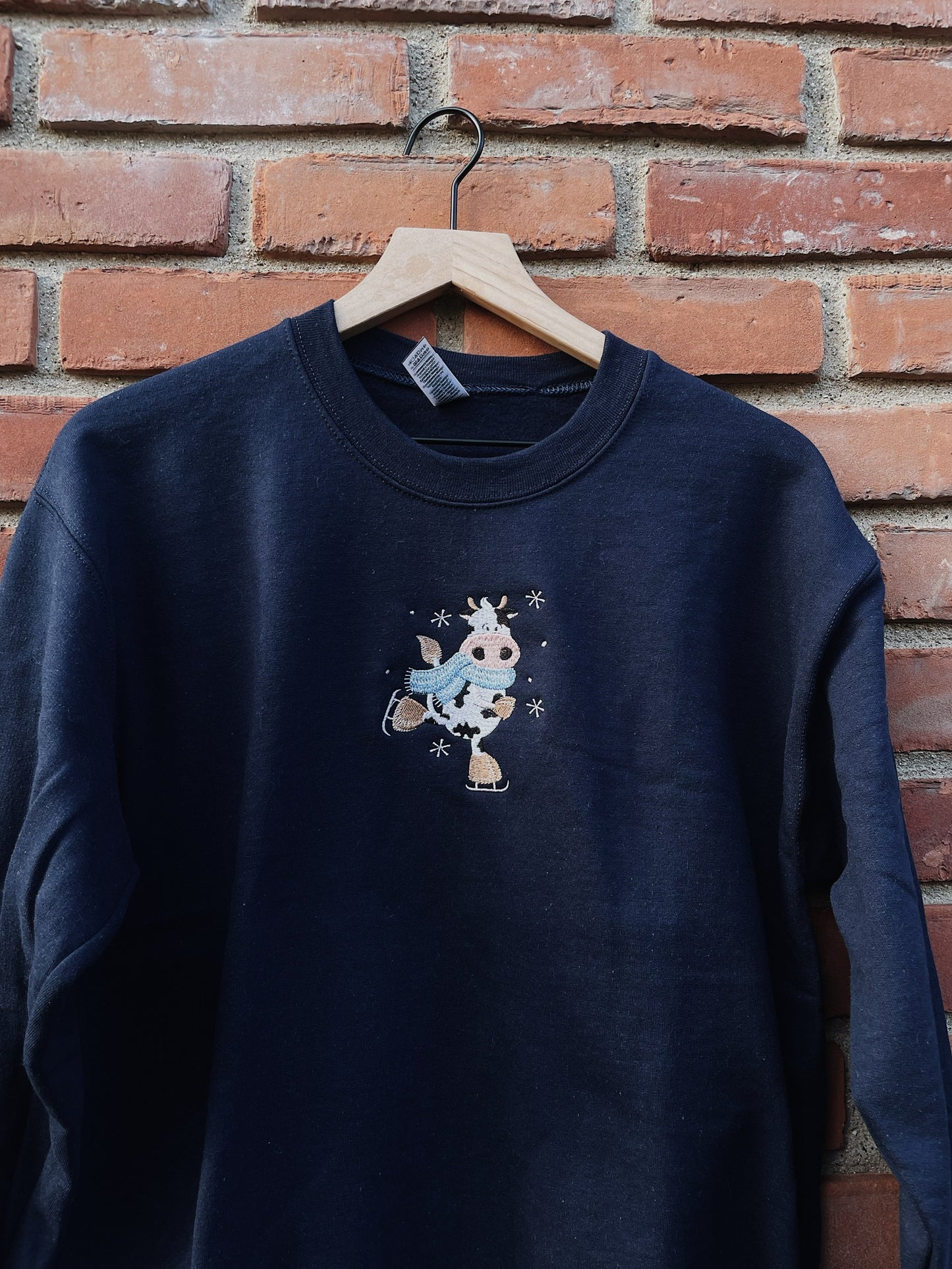 Ice Skating Cow Embroidered Sweatshirt