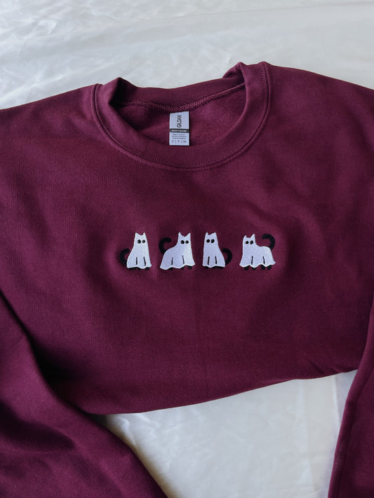 Embroidered Ghost Cat Sweatshirt