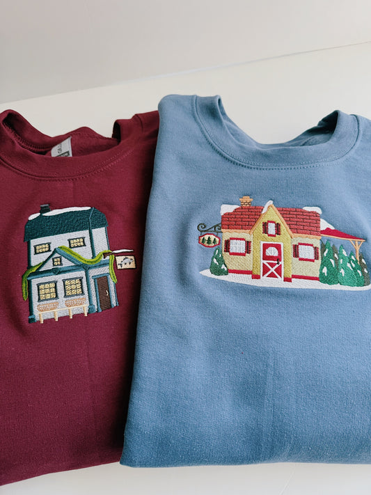 Christmas Village Shops Embroidered Sweatshirt