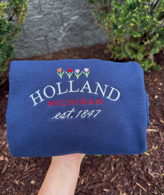 Embroidered 4 Tulip Holland Michigan Sweatshirt