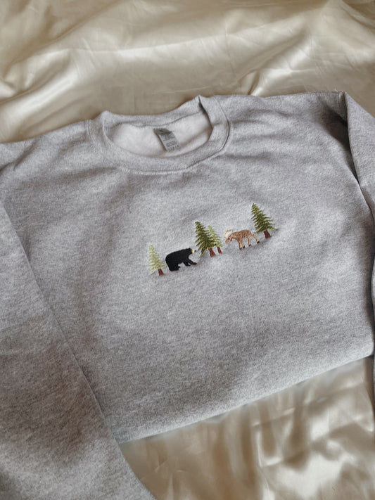 Bear and Moose Embroidered Sweatshirt