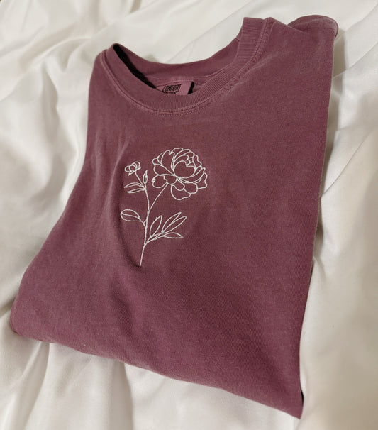 Peony Bloom Embroidered T-shirt