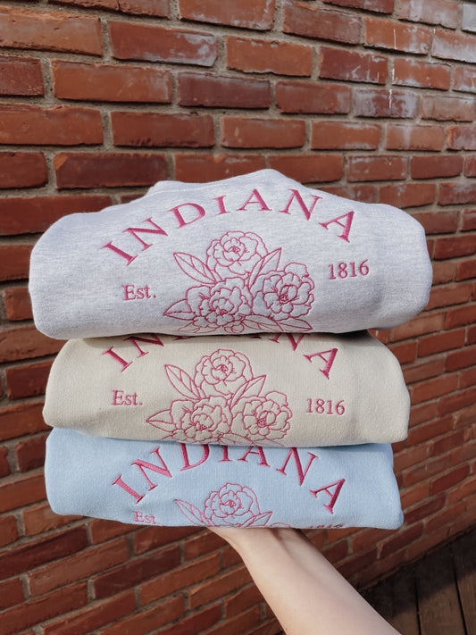 Indiana Peony State Embroidered Sweatshirt