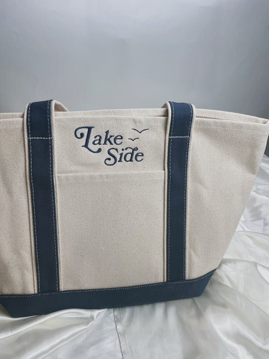Lake Side Embroidered Boat Tote