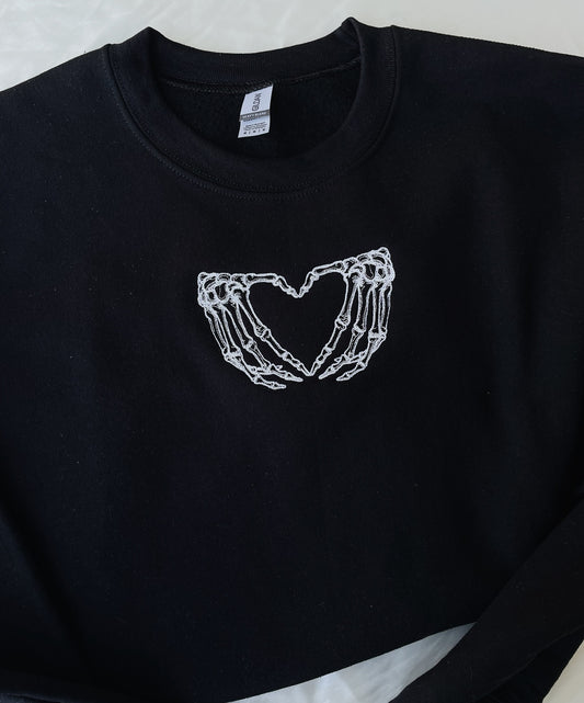 Skeleton Hand Heart Embroidered Sweatshirt