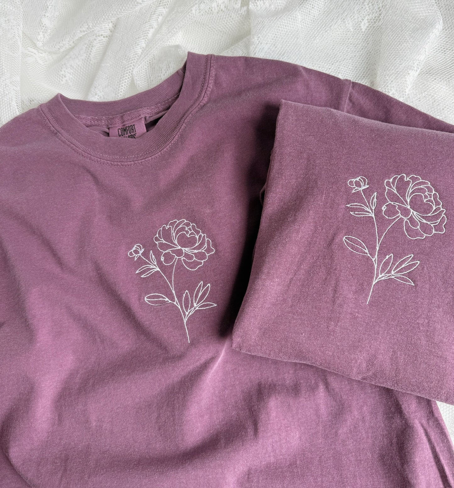 Peony Bloom Embroidered T-shirt