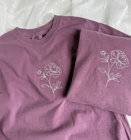 Peony Bloom Embroidered T-shirt