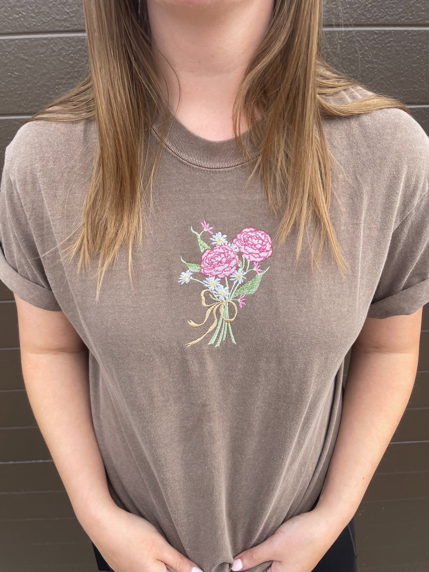 Peony Bouquet Embroidered T-Shirt