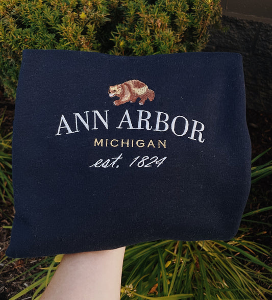Ann Arbor Michigan Embroidered Sweatshirt