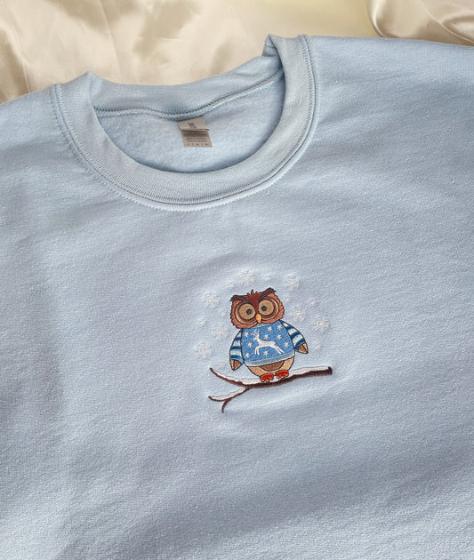 Winter Owl Embroidered Sweatshirt
