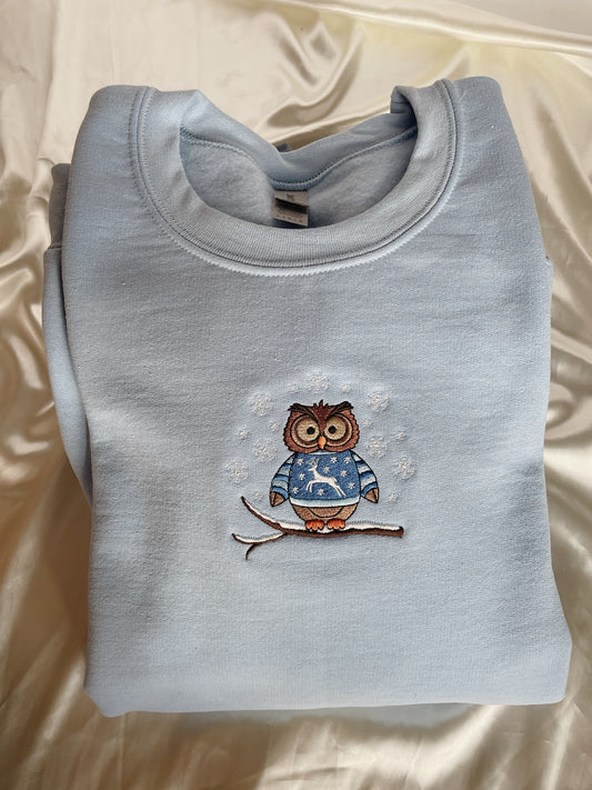 Winter Owl Embroidered Sweatshirt