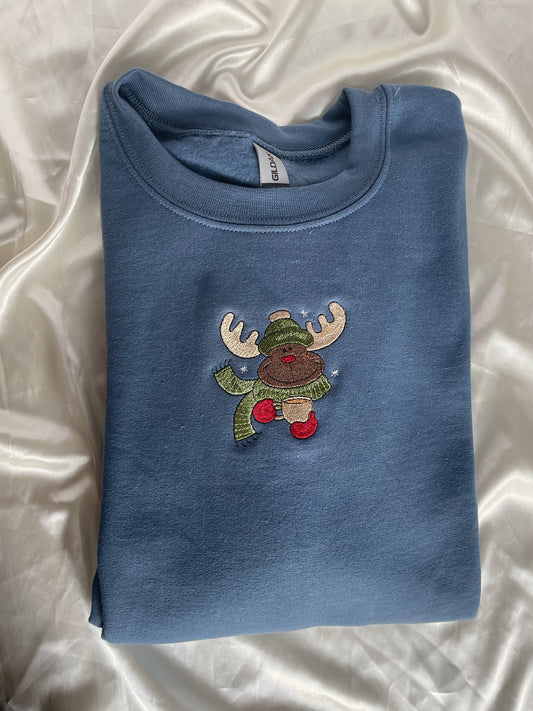 Winter Moose Embroidered Sweatshirt