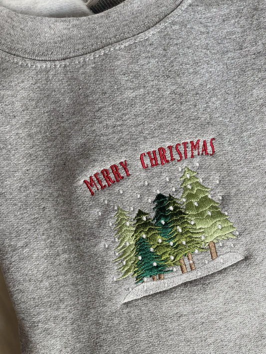 Merry Christmas Trees Embroidered Sweatshirt