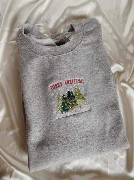 Merry Christmas Trees Embroidered Sweatshirt