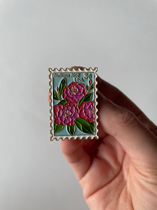 Peony Vintage Stamp Enamel Pin
