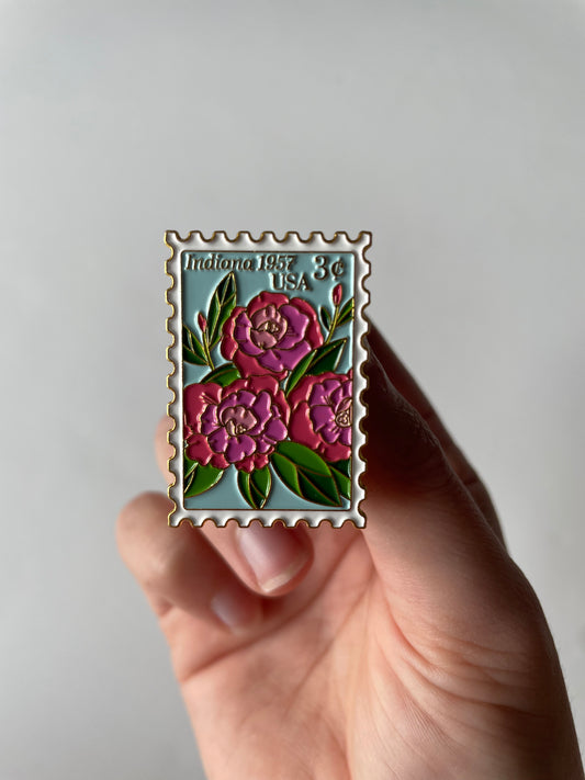 Peony Vintage Stamp Enamel Pin