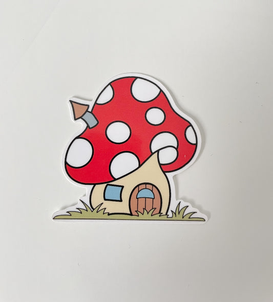 Mushroom House Sticker | Red Mushroom Cap l Fungi Sticker | Toadstool Mushroom