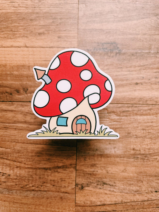 Mushroom House Sticker | Red Mushroom Cap l Fungi Sticker | Toadstool Mushroom