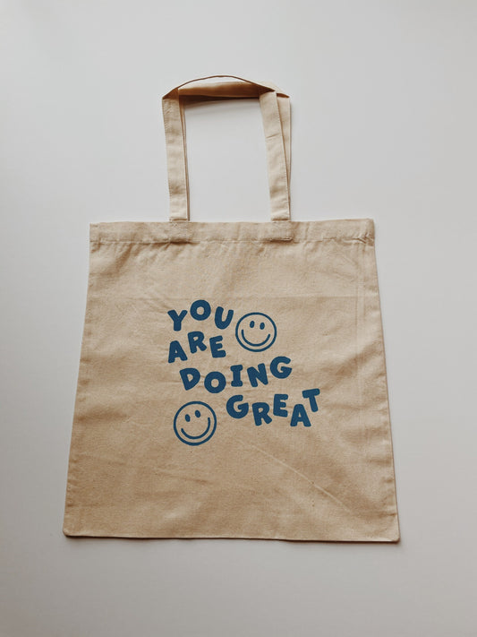 You Are Doing Great Smiley Tote Bag l Smiley Face Market Tote Bag l Minimalist Canvas Bag