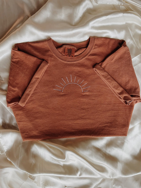 Embroidered Sun T-Shirt l Comfort Colors Minimalist Summer Sun T-Shirt