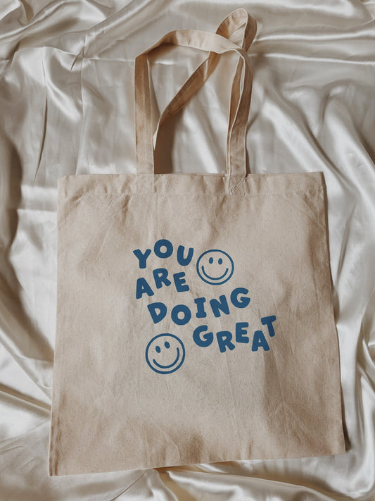 You Are Doing Great Smiley Tote Bag l Smiley Face Market Tote Bag l Minimalist Canvas Bag