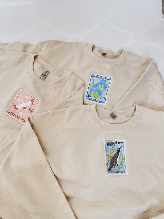 Vintage Stamp Embroidered Sweatshirt