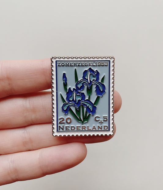 Iris Vintage Stamp Enamel Pin